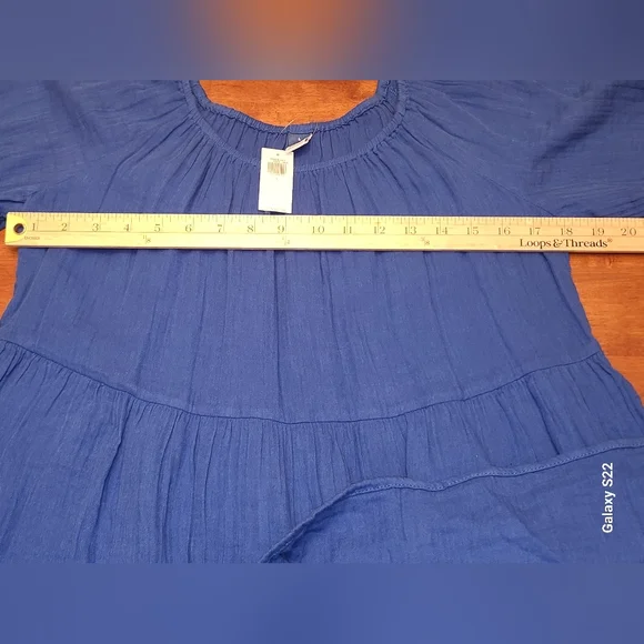 Puff-Sleeve Tiered Mini Swing Dress Old Navy Saphire Blue NWT L - Picture 4 of 8